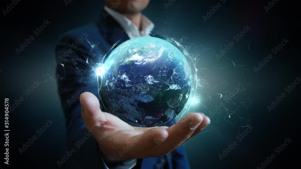 The global network in the hands business people.