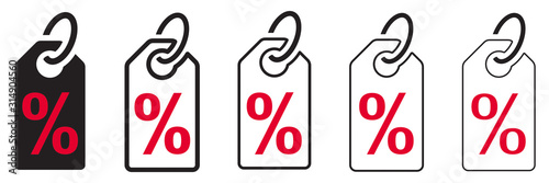 ICÔNE ÉTIQUETTE POURCENTAGE ROUGE