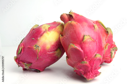 three dragonfruits isolated on white background. Horizontal image