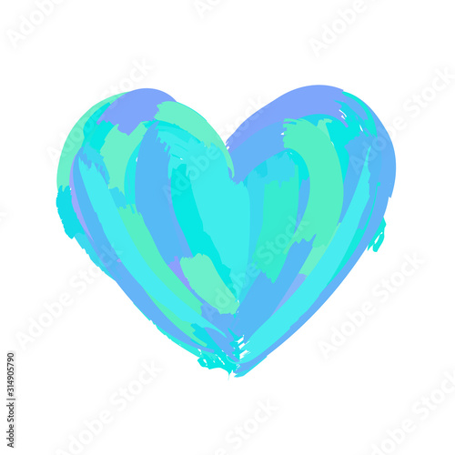 Blue green painted vector heart isolated on a white background
