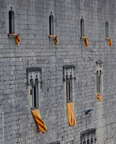 Girona, Spain, 02 March, 2018: Catalan flags in all windows