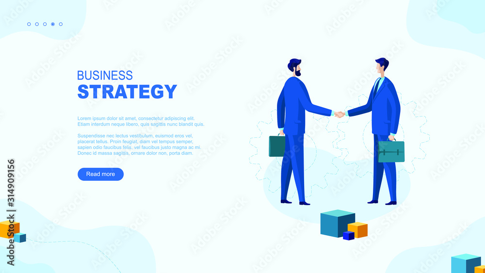 Trendy flat illustration. Business strategy page concept. Two businessmans handshake. Template for your design works. Vector graphics. Trendy flat illustration. Business strategy page concept. Two businessmans handshake. Template for your design works. Vector graphics.