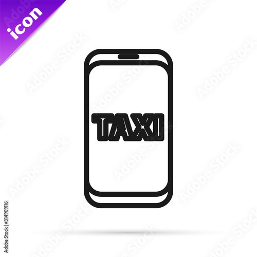 Black line Taxi call telephone service icon isolated on white background. Taxi for smartphone.  Vector Illustration