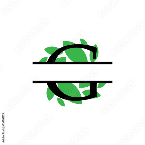 Initial g green leaf monogram split letter initial vector isolated