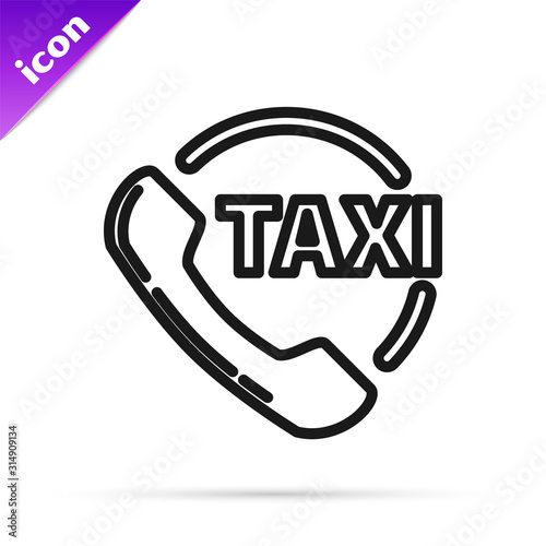 Black line Taxi call telephone service icon isolated on white background. Taxi for smartphone.  Vector Illustration