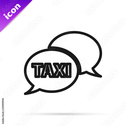 Black line Taxi call telephone service icon isolated on white background. Speech bubble symbol. Taxi for smartphone.  Vector Illustration