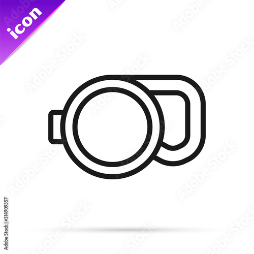 Black line Retractable cord leash with carabiner icon isolated on white background. Pet dog lead. Animal accessory for outdoors walk.  Vector Illustration