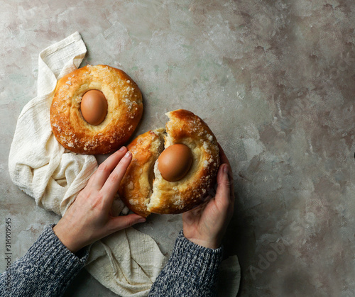 mona de pasqua, typical spanish pastry with egg for easter