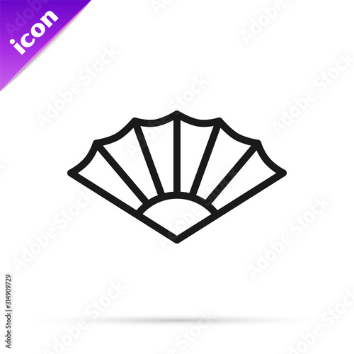 Black line Traditional paper chinese or japanese folding fan icon isolated on white background.  Vector Illustration