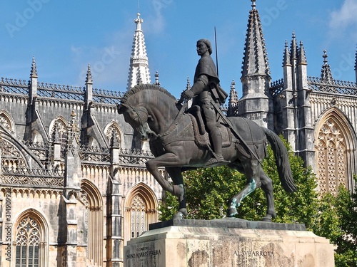 Horse sculpture in front of the monastery of Batalha in Portugal photo