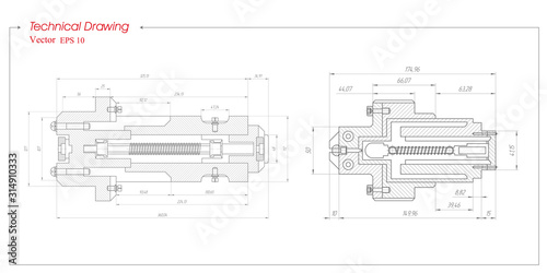 Technology blueprint .Engineering plan scheme .Mechanical Engineering drawing .Computer aided design systems.Industrial Technology Banner.Vector illustration .	