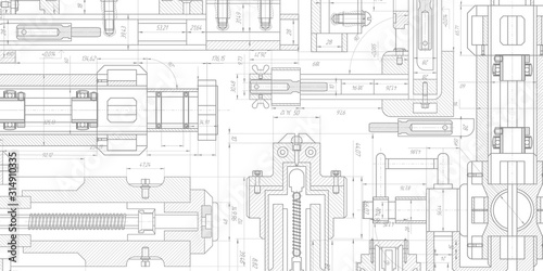 Technology blueprint .Engineering plan scheme .Mechanical Engineering drawing .Computer aided design systems.Industrial Technology Banner.Vector illustration .	