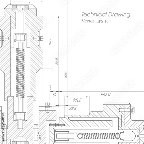 Technology blueprint .Engineering plan scheme .Mechanical Engineering drawing .Computer aided design systems.Industrial Technology Banner.Vector illustration .	