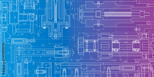 Technological engineering scheme on a color bright background .Mechanical Engineering drawing .Computer aided design systems.Industrial  Banner.Vector illustration .	
