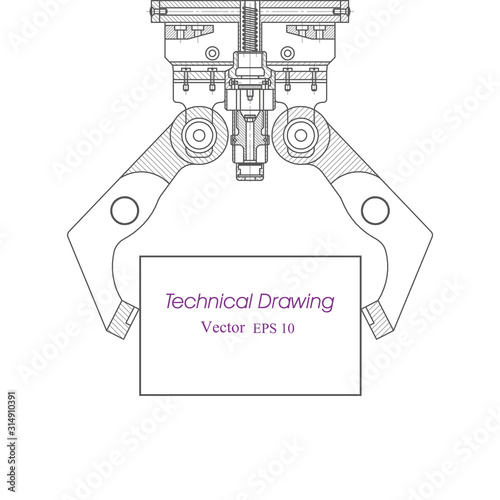  Industrial robot manipulator.Mechanical Engineering drawing .Robotic arm .Computer aided design systems.Industrial Technology Banner. Modern industrial technology - Vector illustration .	