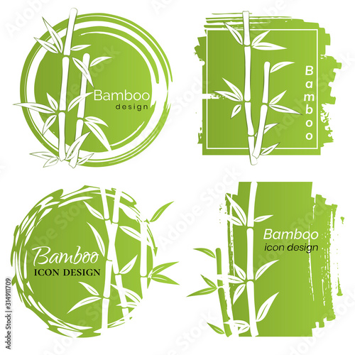 Valokuva Set of logo icon or emblem with hand drawn bamboo elements