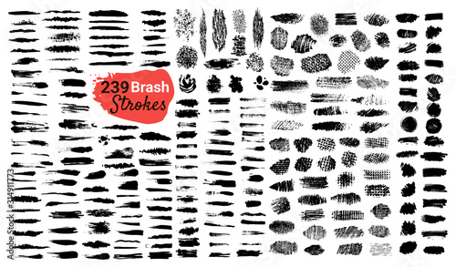 Big collection of grunge brush strokes, vector brushes, lines. Dirty artistic design elements. Isolated on white background.Vector illustration.