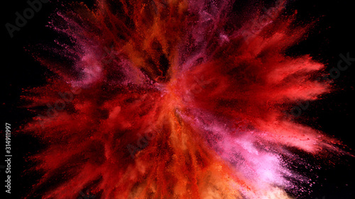 Explosion of colored powder isolated on black background