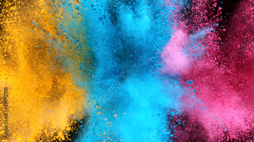 Explosion of colored powder isolated on black background © Jag_cz