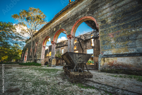old hacienda with railway henequen car
