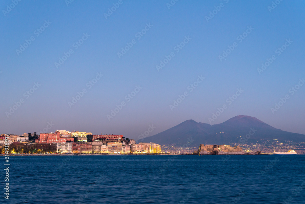 Mount Vesuvius and Naples bay at the sunset (Napoli bay), Naples, Italy