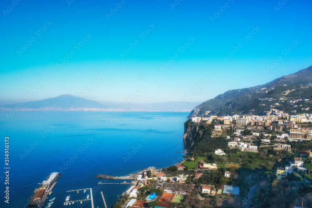 Aerial view of Sorrento, Amalfi coast, Naples bay  (Napoli bay), Italy