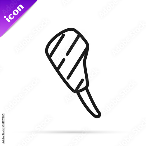 Black line Rib eye steak icon isolated on white background. Steak tomahawk. Piece of meat.  Vector Illustration