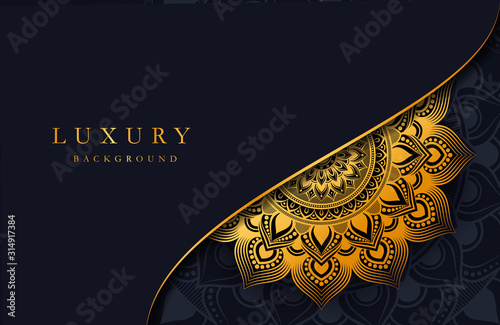 Luxury background with gold islamic mandala ornament on dark surface