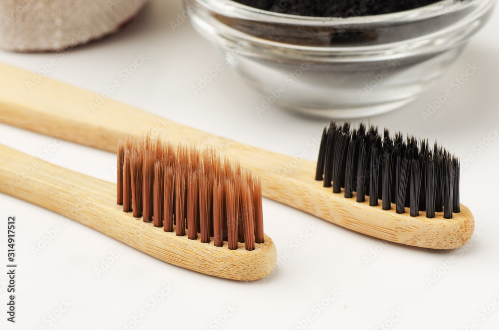 Bamboo toothbrush with black charcoal toothpaste powder Bamboo toothbrush with black charcoal toothpaste powder