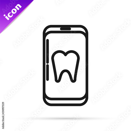 Black line Online dental care icon isolated on white background. Dental service information call center.  Vector Illustration