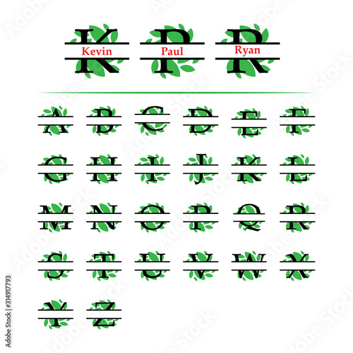 Set of initial green leaf monogram split letter initial vector isolated