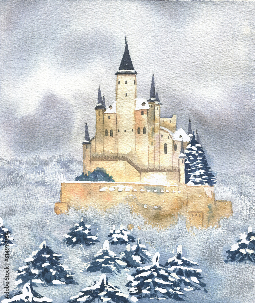 Fototapeta premium Winter ciew with a castle