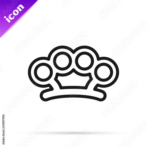 Black line Brass knuckles icon isolated on white background.  Vector Illustration
