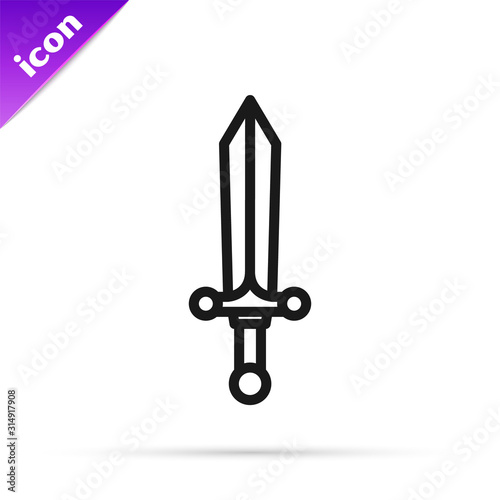 Black line Medieval sword icon isolated on white background.  Vector Illustration