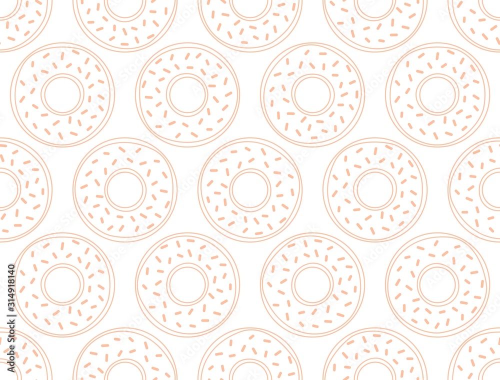 Outline Donuts seamless pattern. Sweet food repeat background. Vector illustration.