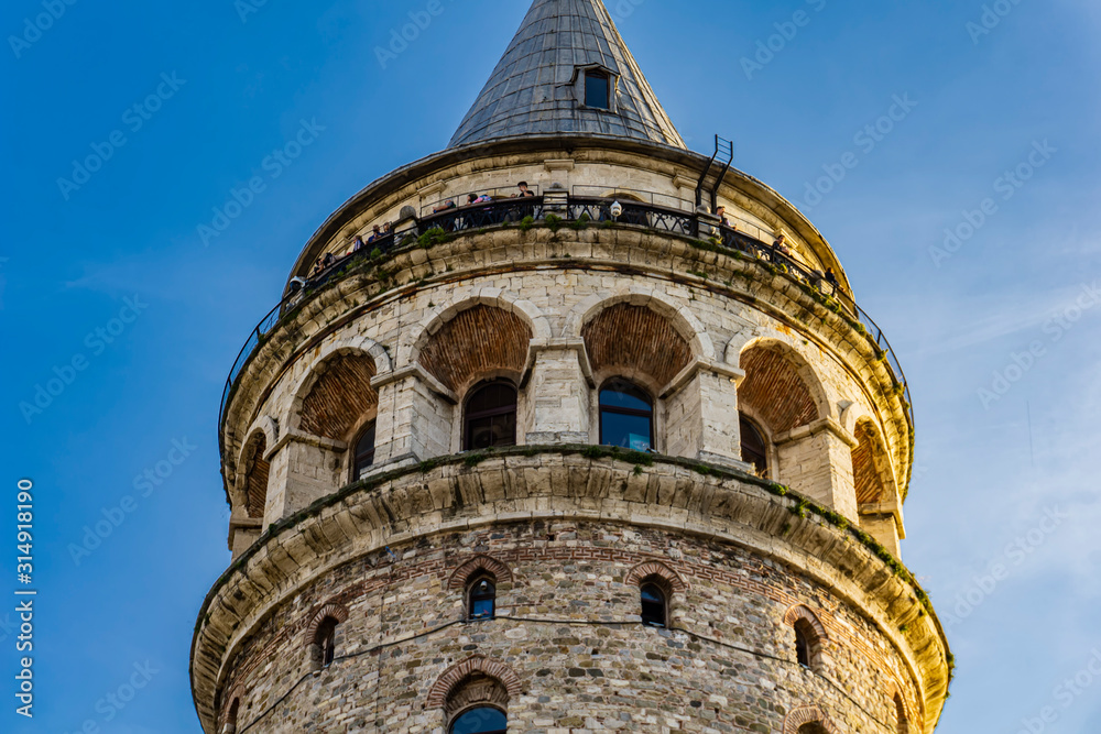 Medieval stone Galata tower in Istanbul, Turkey