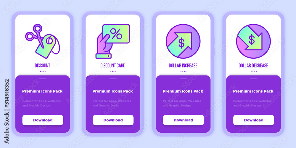 Discount or sale. Mobile user interface with thin line icons and copy space. Scissors cuts price, discount card, dollar decreasing. Modern vector illustration.