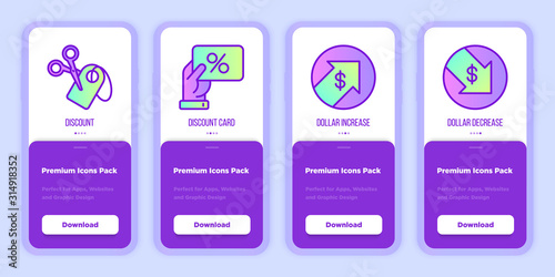 Discount or sale. Mobile user interface with thin line icons and copy space. Scissors cuts price, discount card, dollar decreasing. Modern vector illustration.
