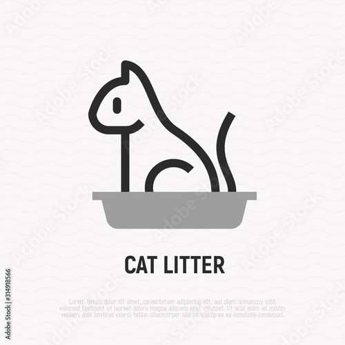 Cat litter thin line icon. Modern vector illustration for pet shop.