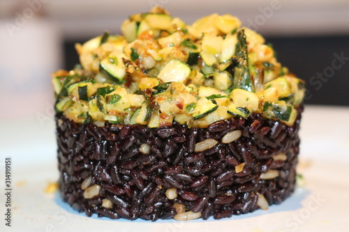 black rice with vegetebles photo