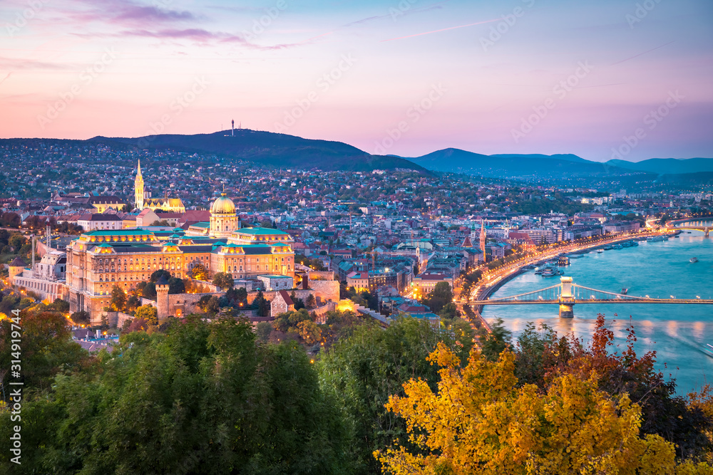 Budapest. Panoramic cityscape of Budapest, from viewpoint, capital city of Hungary, during sunset.