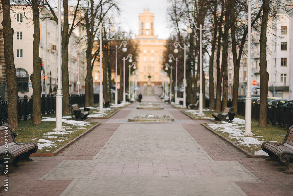 empty city defocus the road, city street without people empty city defocus the road, city street without people