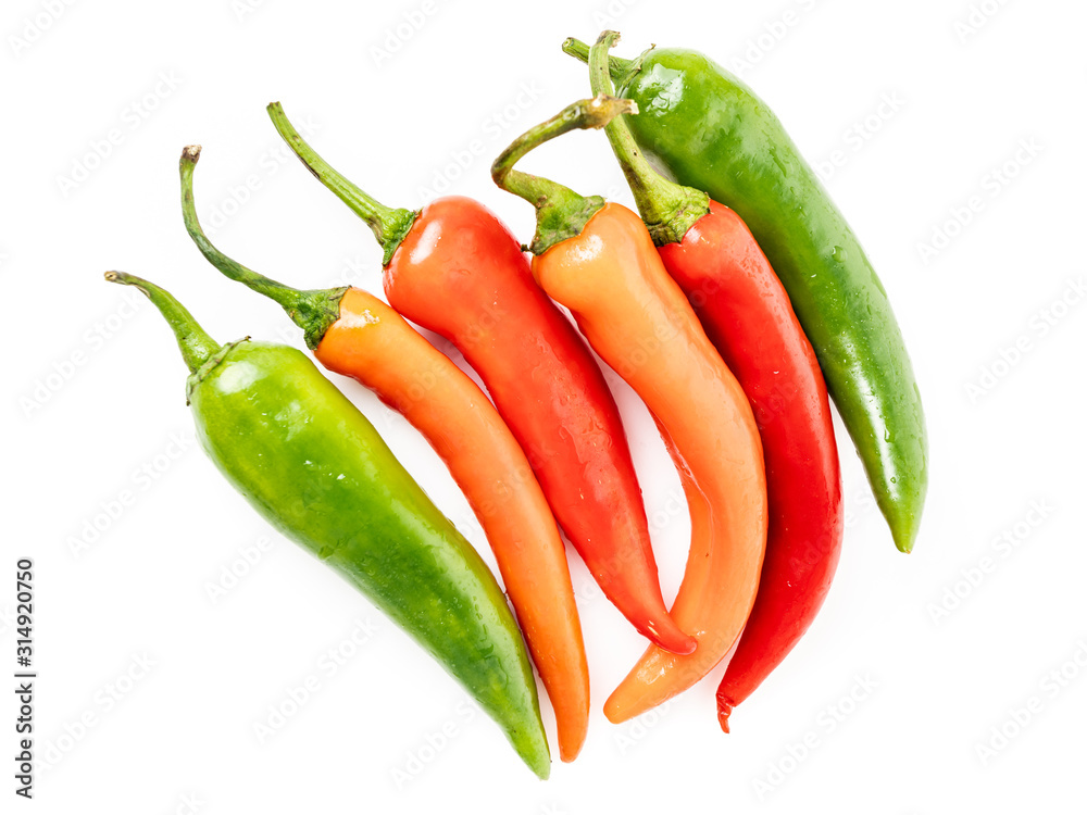 hot chilli peppers isolated on white background