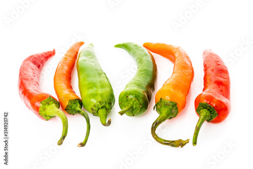 hot chilli peppers isolated on white background