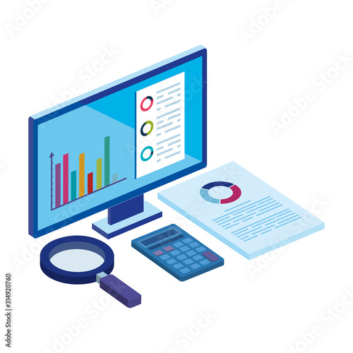 computer with magnifying glass and icons