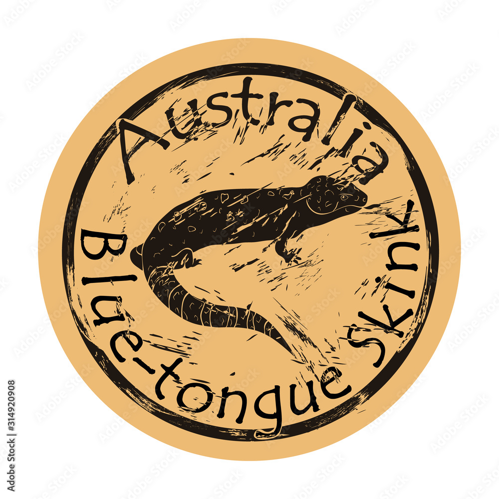Blue tongue skink silhouette icon vector round shabby emblem design old