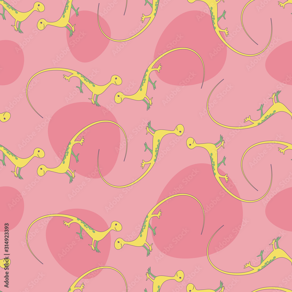 Seamless pattern of cute cartoon style lizard on colorful background Seamless pattern of cute cartoon style lizard on colorful background