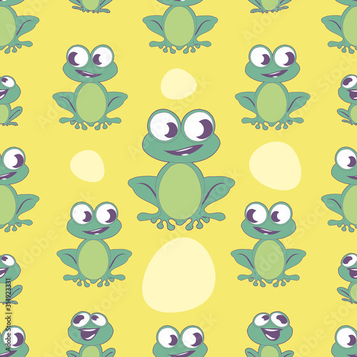 Seamless pattern of cute cartoon style frog on colorful background