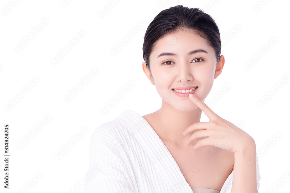 Portrait beautiful young asian woman clean fresh bare skin concept. Asian girl beauty face skincare and health wellness, Facial treatment, Perfect skin, Natural make up. Isolated on white background. Portrait beautiful young asian woman clean fresh bare skin concept. Asian girl beauty face skincare and health wellness, Facial treatment, Perfect skin, Natural make up. Isolated on white background.