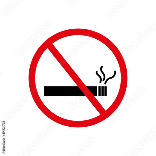 No Smoking Area Sign in cartoon acting for logo. No smoking, prohibiting sign, isolated icon, cigarette crossed out, in red circle